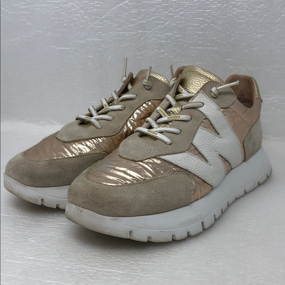 Wonders Oslo Sneakers Gold And Beige Leather Size 38 EU - Picture 2 of 16